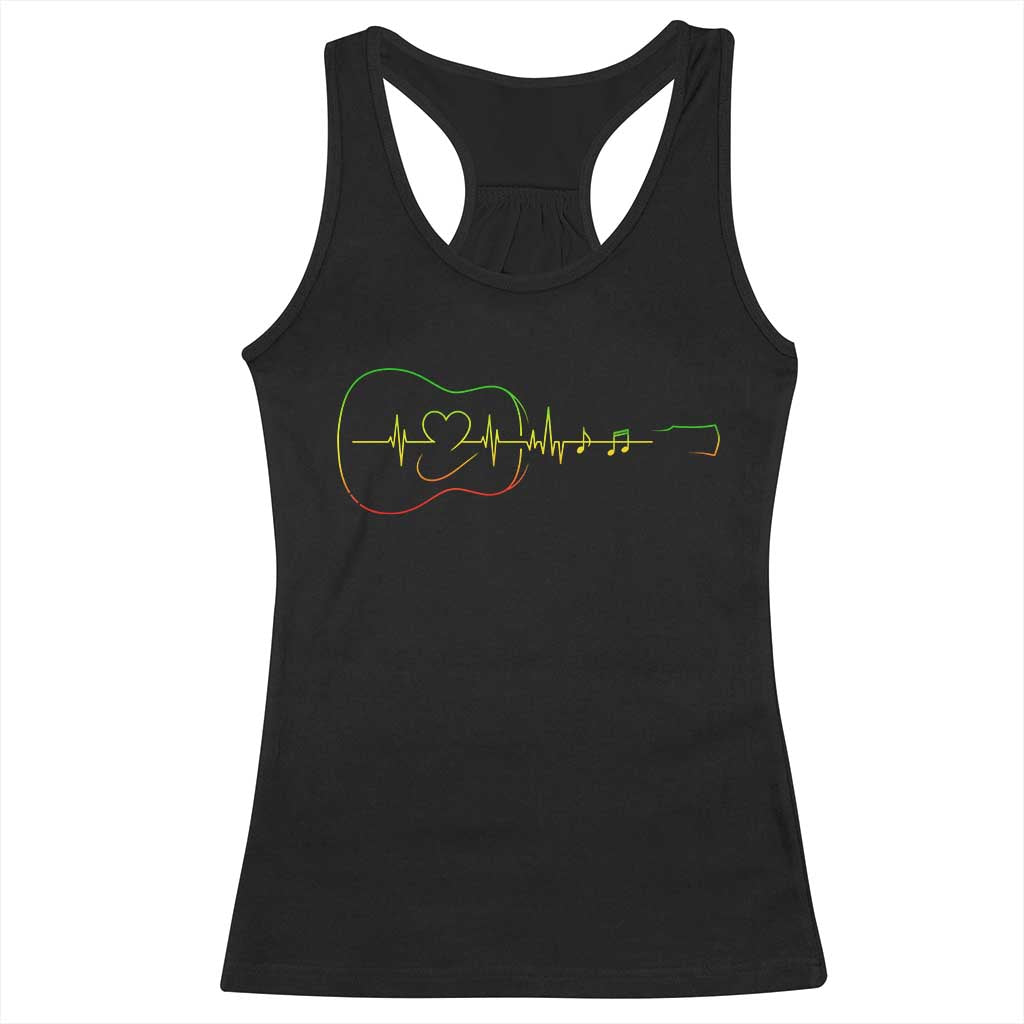 Guitar Rastafari Heartbeat Racerback Tank Top Jamaica ECG Pulse Rasta Reggae Music Vibes TS10 Black Print Your Wear