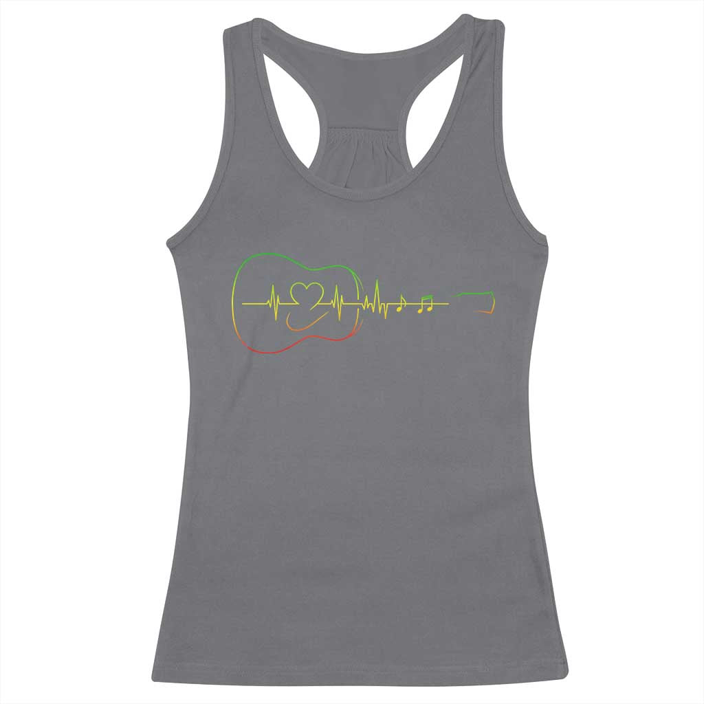 Guitar Rastafari Heartbeat Racerback Tank Top Jamaica ECG Pulse Rasta Reggae Music Vibes TS10 Charcoal Print Your Wear