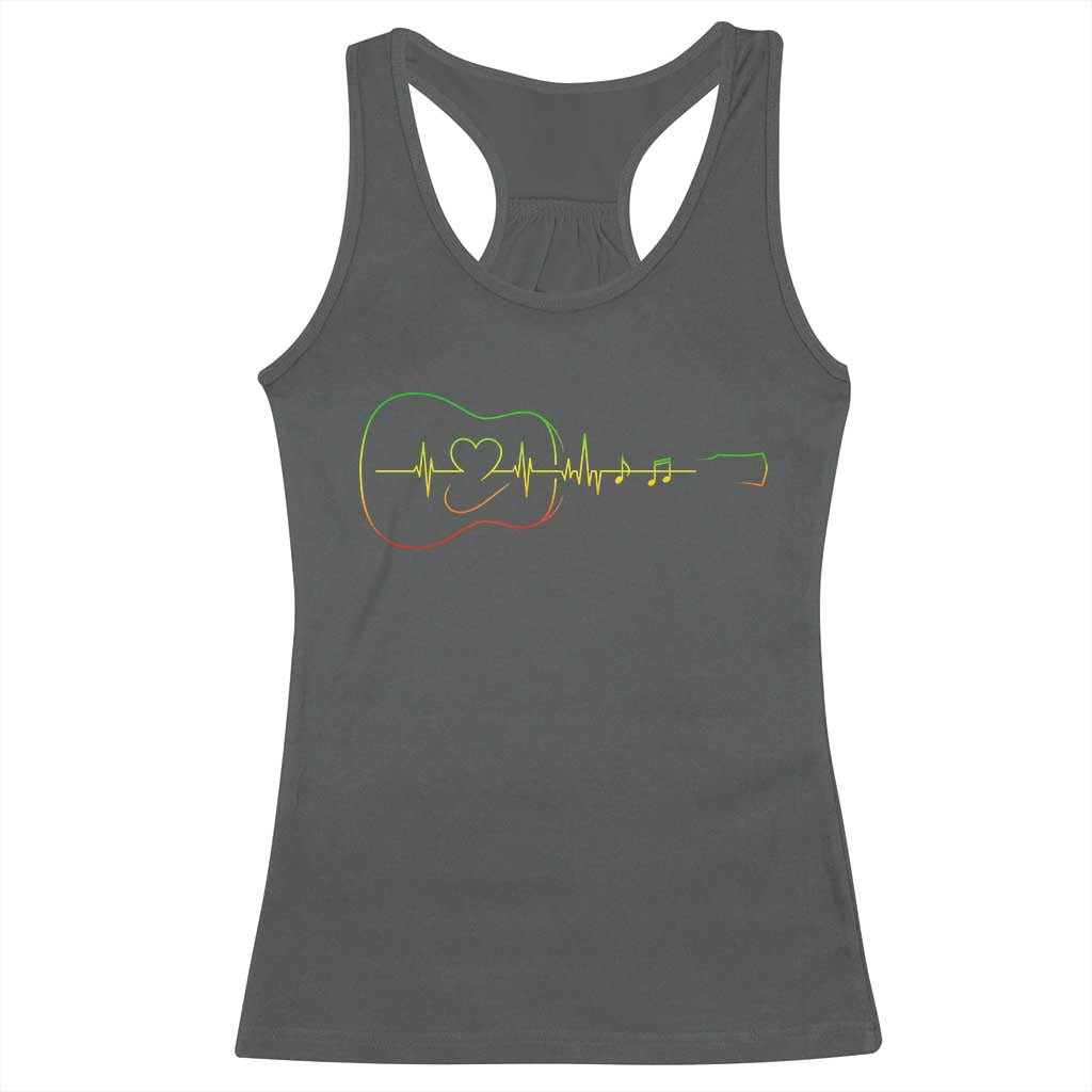 Guitar Rastafari Heartbeat Racerback Tank Top Jamaica ECG Pulse Rasta Reggae Music Vibes TS10 Dark Heather Print Your Wear