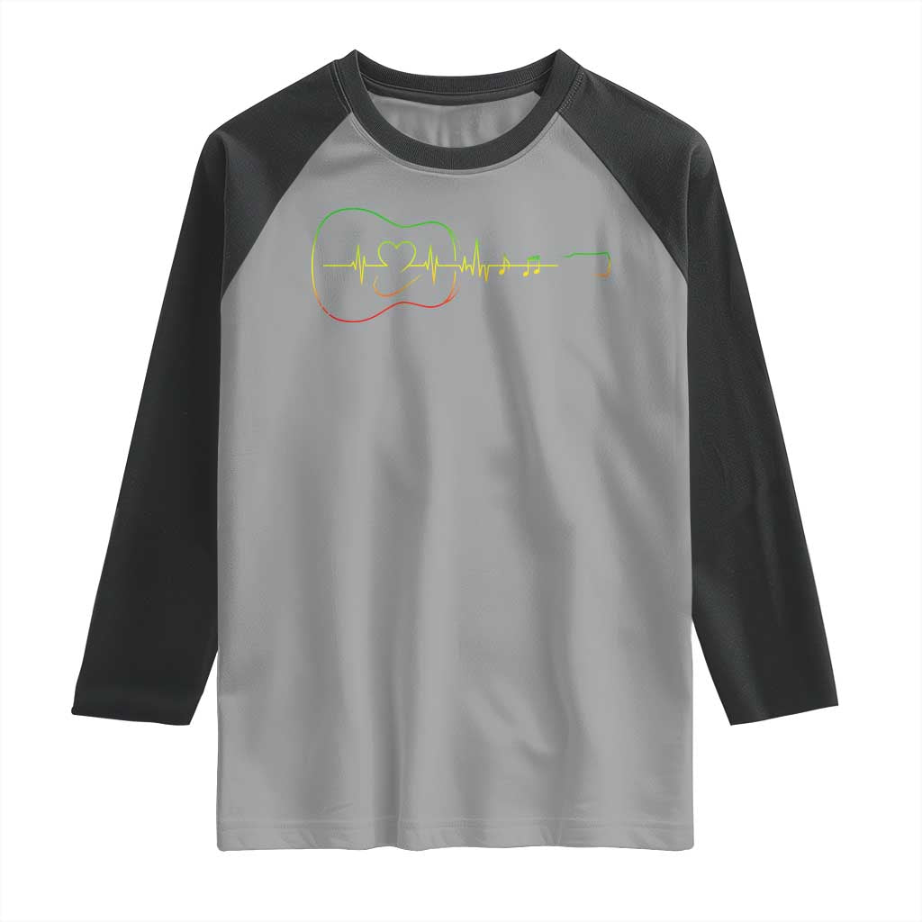 Guitar Rastafari Heartbeat Raglan Shirt Jamaica ECG Pulse Rasta Reggae Music Vibes TS10 Sport Gray Black Print Your Wear