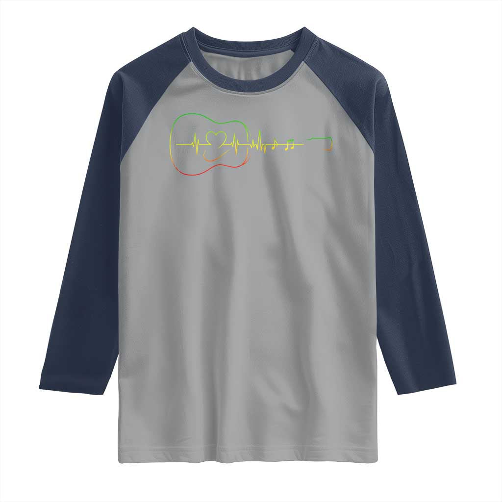 Guitar Rastafari Heartbeat Raglan Shirt Jamaica ECG Pulse Rasta Reggae Music Vibes TS10 Sport Gray Navy Print Your Wear