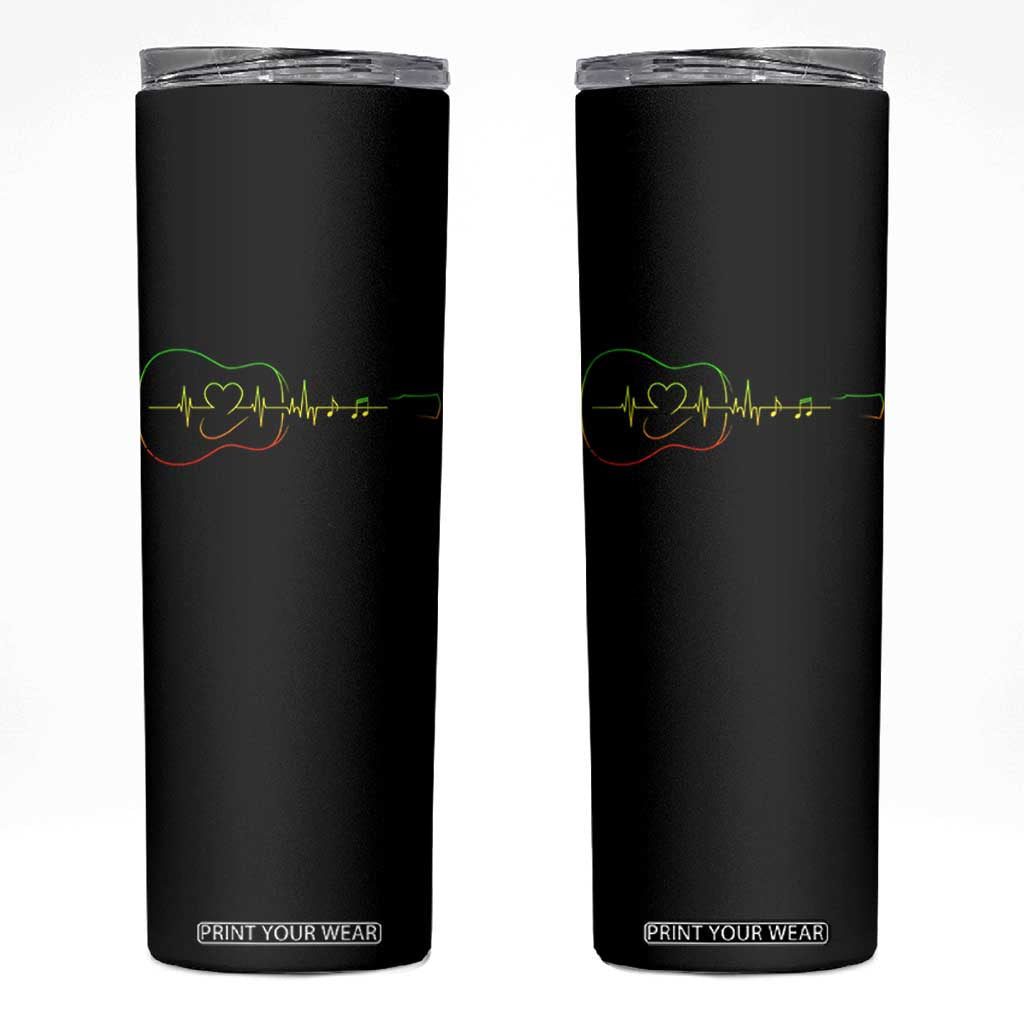 Guitar Rastafari Heartbeat Skinny Tumbler Jamaica ECG Pulse Rasta Reggae Music Vibes TS10 Black Print Your Wear