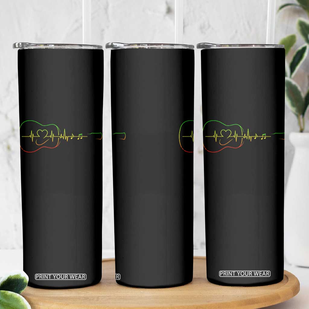 Guitar Rastafari Heartbeat Skinny Tumbler Jamaica ECG Pulse Rasta Reggae Music Vibes TS10 Print Your Wear