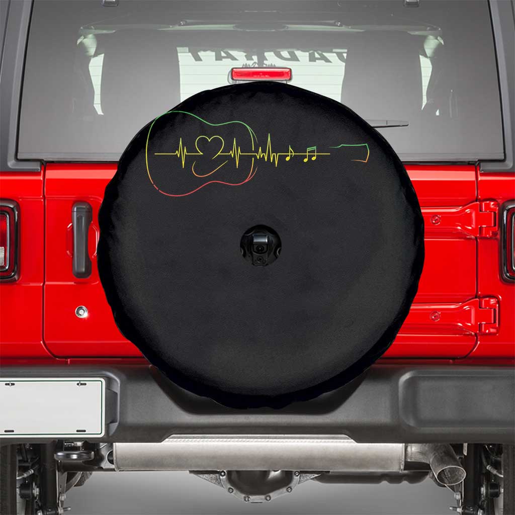 Guitar Rastafari Heartbeat Spare Tire Cover Jamaica ECG Pulse Rasta Reggae Music Vibes TS10 Black Print Your Wear