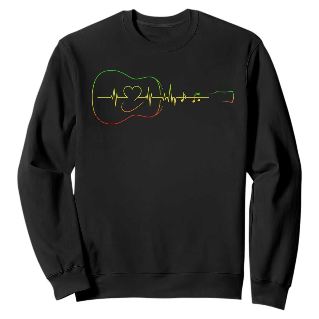 Guitar Rastafari Heartbeat Sweatshirt Jamaica ECG Pulse Rasta Reggae Music Vibes TS10 Black Print Your Wear