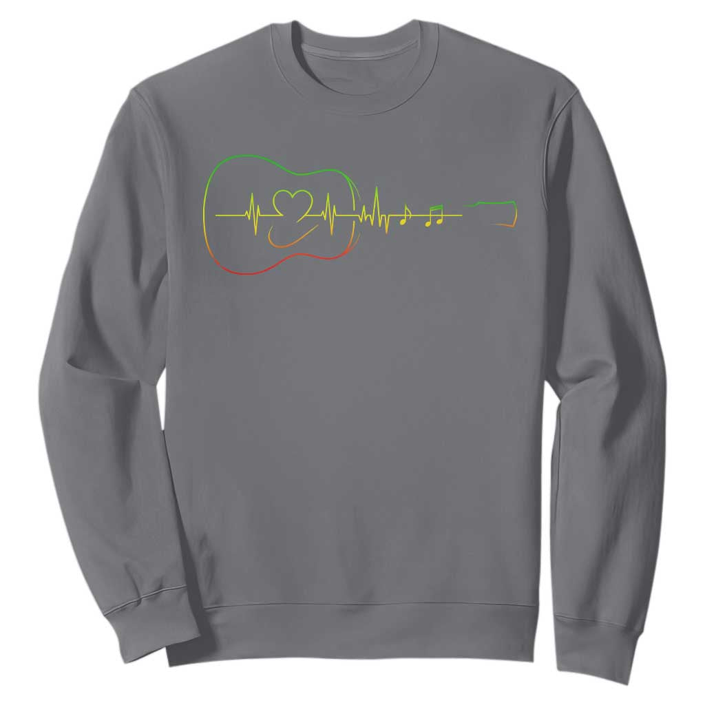 Guitar Rastafari Heartbeat Sweatshirt Jamaica ECG Pulse Rasta Reggae Music Vibes TS10 Charcoal Print Your Wear