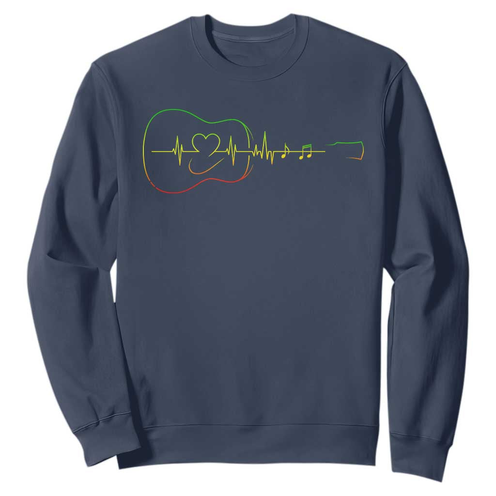 Guitar Rastafari Heartbeat Sweatshirt Jamaica ECG Pulse Rasta Reggae Music Vibes TS10 Navy Print Your Wear