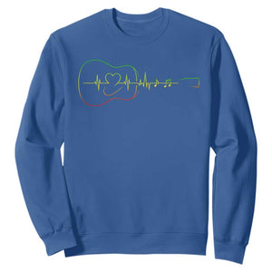 Guitar Rastafari Heartbeat Sweatshirt Jamaica ECG Pulse Rasta Reggae Music Vibes TS10 Royal Blue Print Your Wear