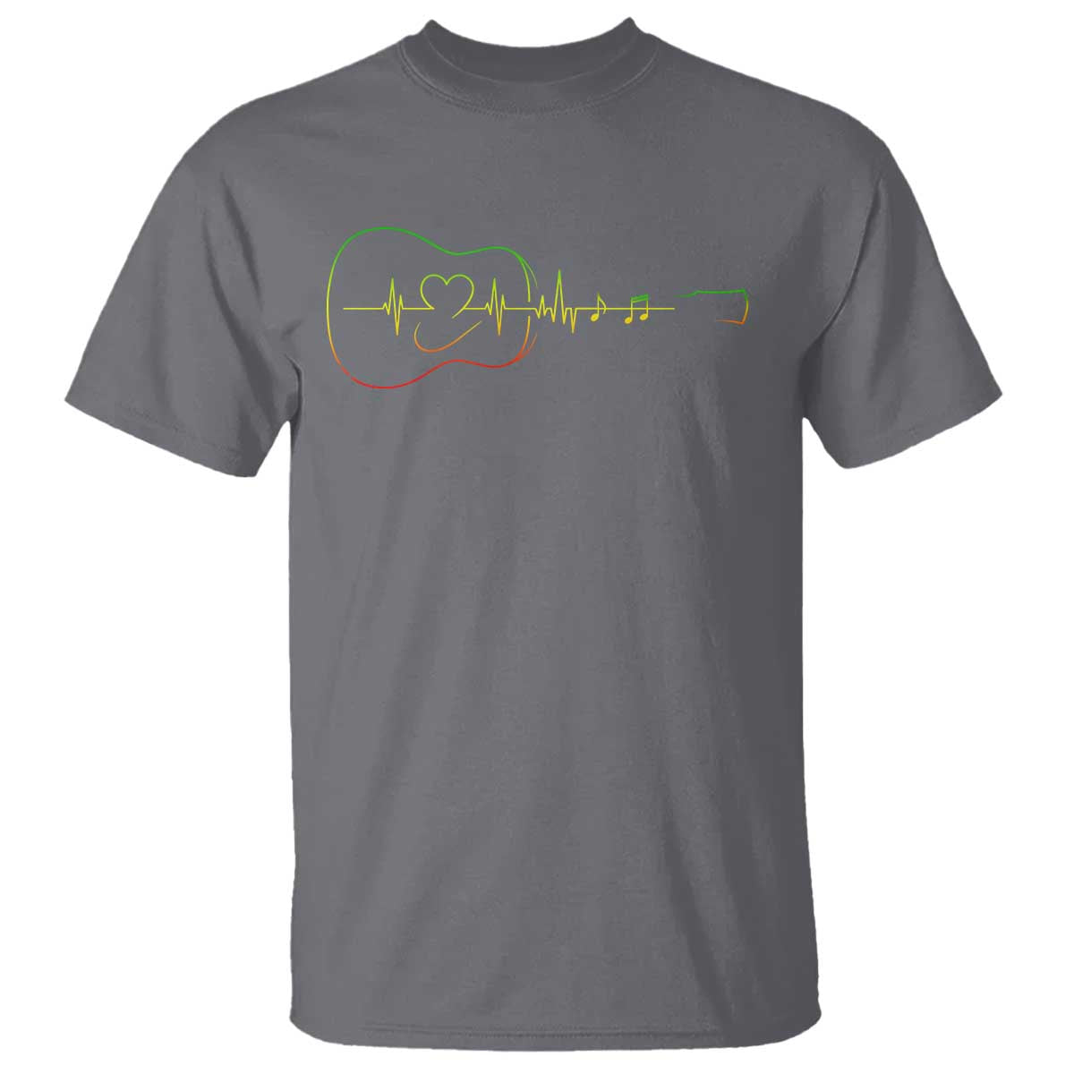 Guitar Rastafari Heartbeat T Shirt Jamaica ECG Pulse Rasta Reggae Music Vibes TS10 Charcoal Print Your Wear