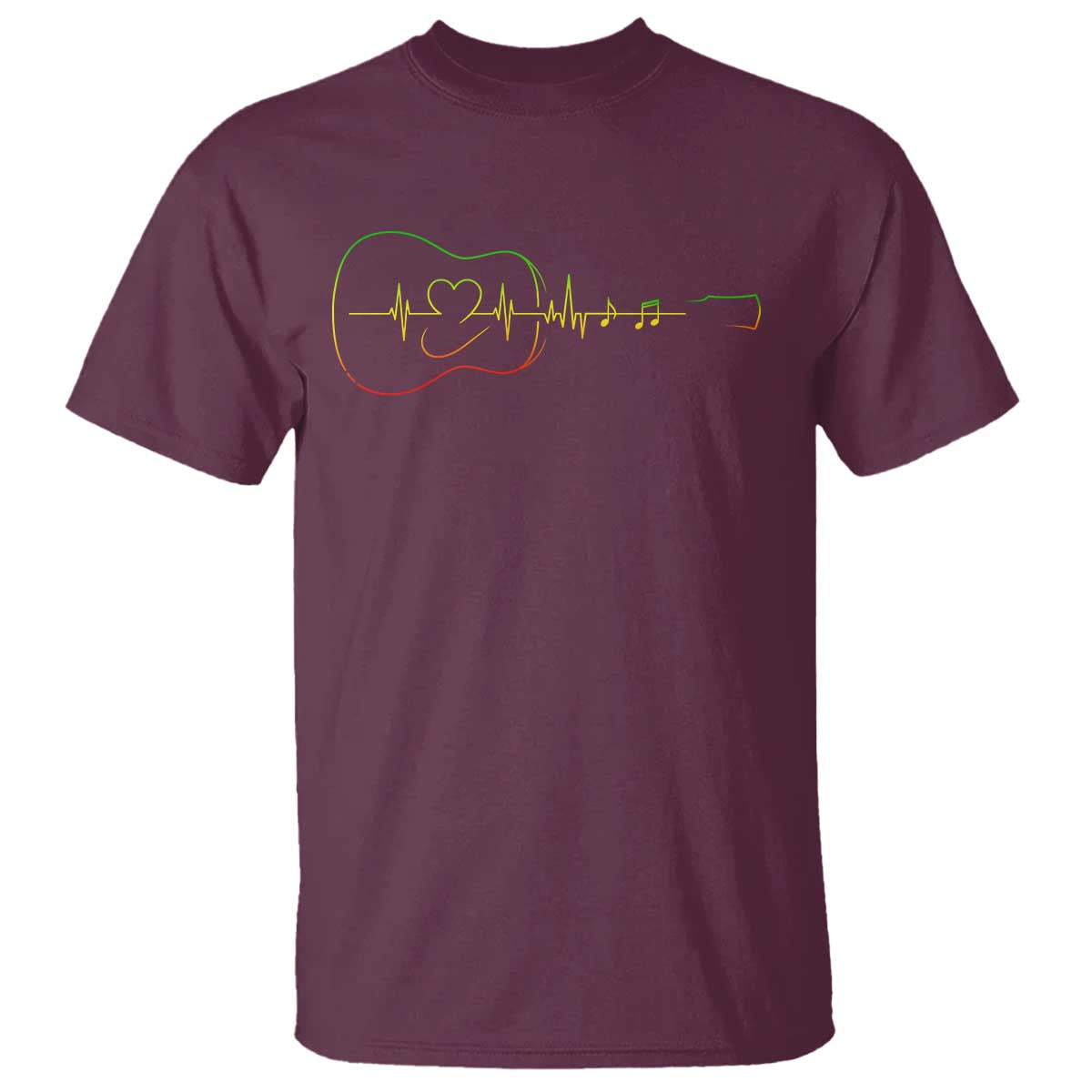 Guitar Rastafari Heartbeat T Shirt Jamaica ECG Pulse Rasta Reggae Music Vibes TS10 Maroon Print Your Wear