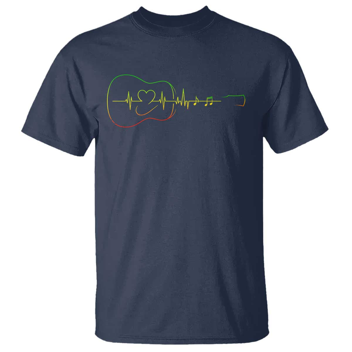 Guitar Rastafari Heartbeat T Shirt Jamaica ECG Pulse Rasta Reggae Music Vibes TS10 Navy Print Your Wear