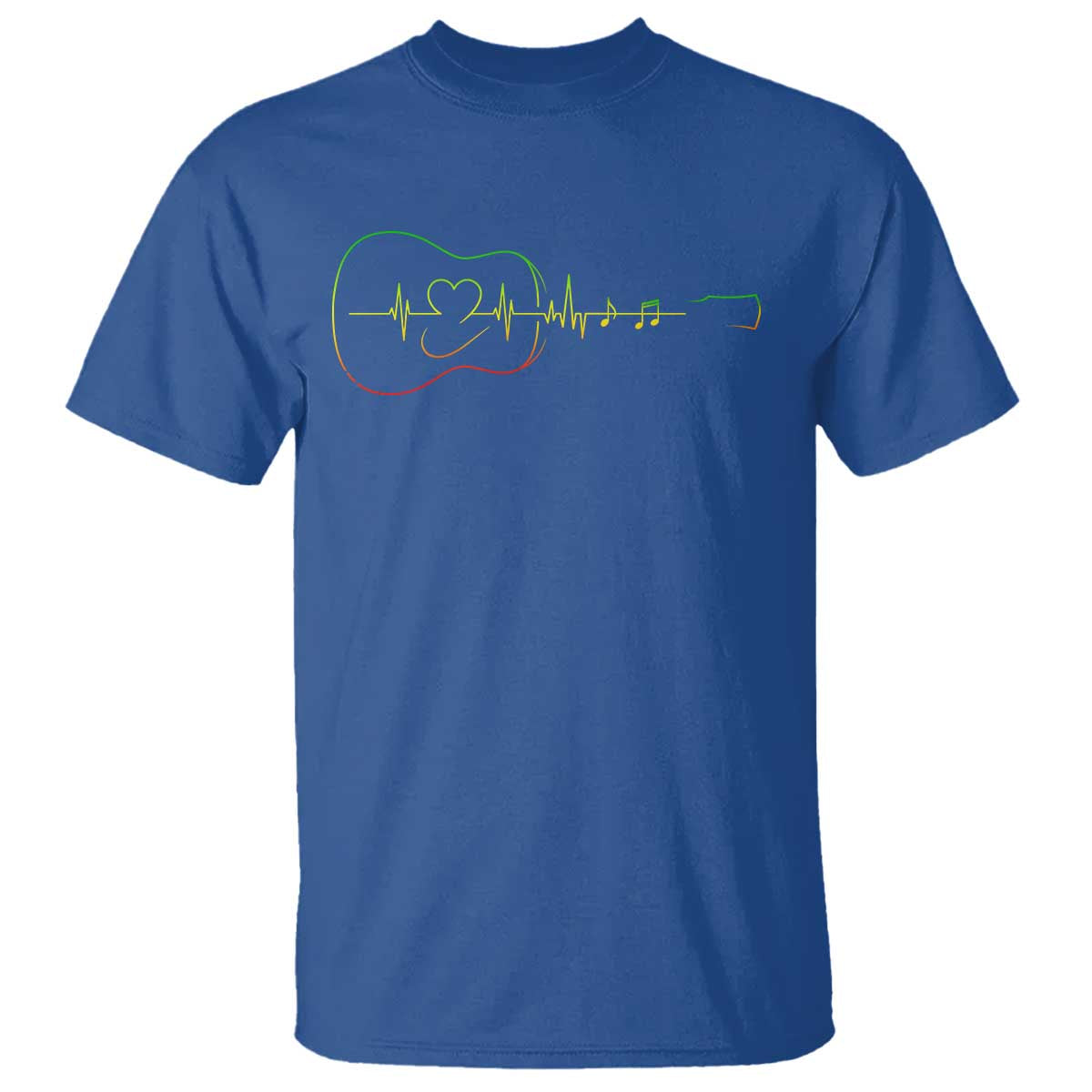 Guitar Rastafari Heartbeat T Shirt Jamaica ECG Pulse Rasta Reggae Music Vibes TS10 Royal Blue Print Your Wear