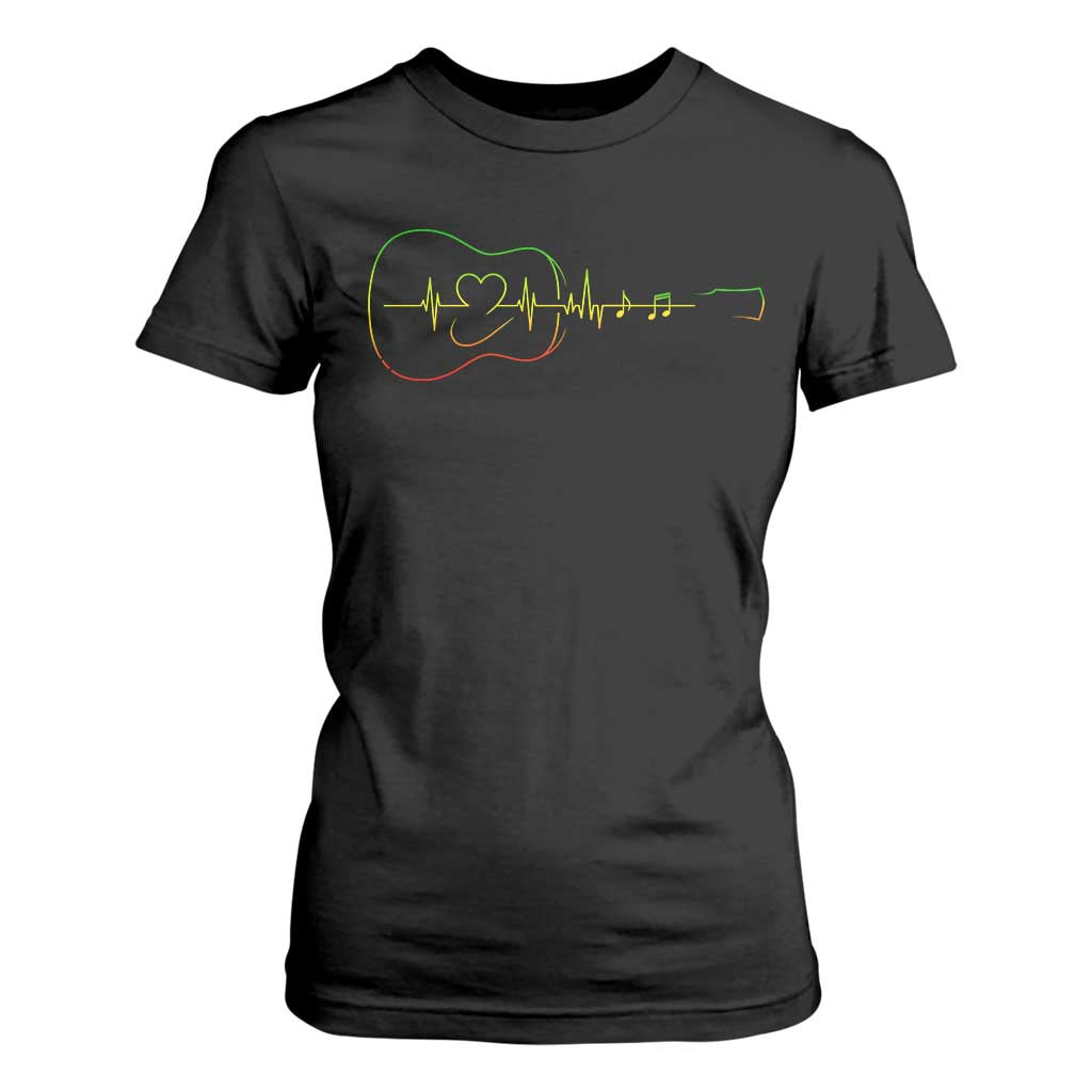 Guitar Rastafari Heartbeat T Shirt For Women Jamaica ECG Pulse Rasta Reggae Music Vibes TS10 Black Print Your Wear