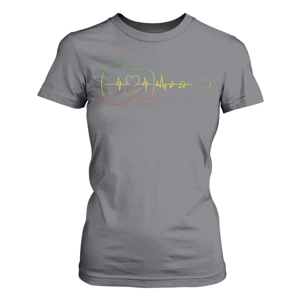Guitar Rastafari Heartbeat T Shirt For Women Jamaica ECG Pulse Rasta Reggae Music Vibes TS10 Charcoal Print Your Wear