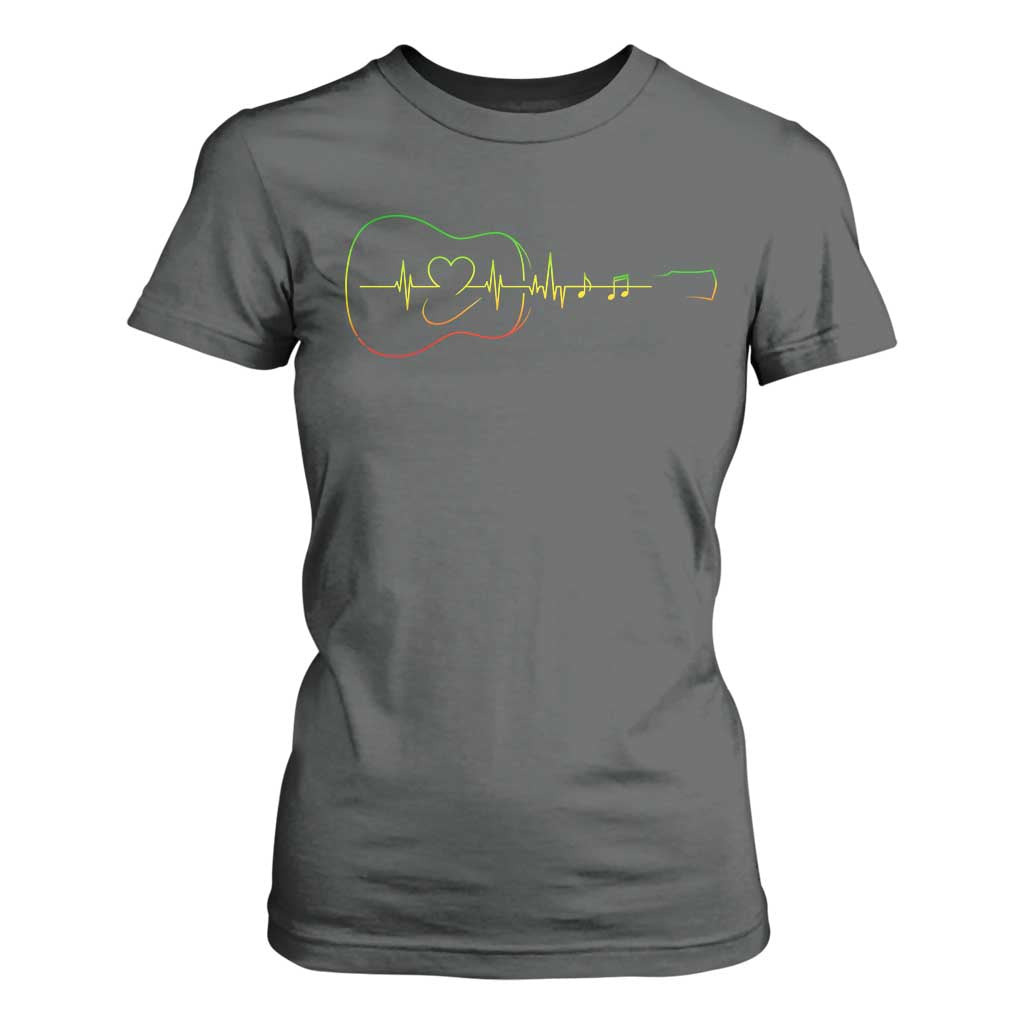 Guitar Rastafari Heartbeat T Shirt For Women Jamaica ECG Pulse Rasta Reggae Music Vibes TS10 Dark Heather Print Your Wear