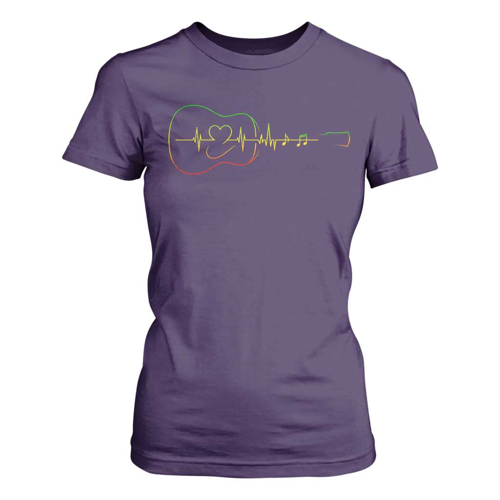 Guitar Rastafari Heartbeat T Shirt For Women Jamaica ECG Pulse Rasta Reggae Music Vibes TS10 Purple Print Your Wear