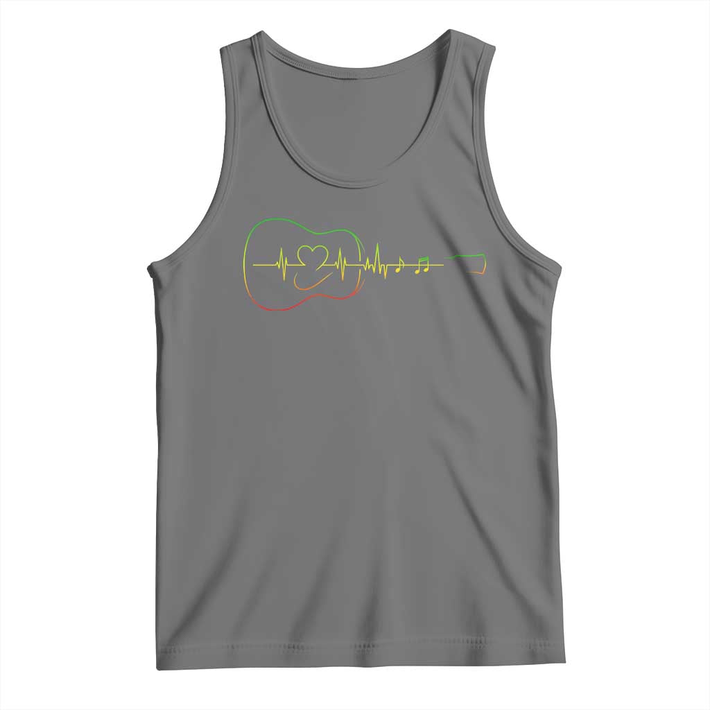 Guitar Rastafari Heartbeat Tank Top Jamaica ECG Pulse Rasta Reggae Music Vibes TS10 Black Heather Print Your Wear