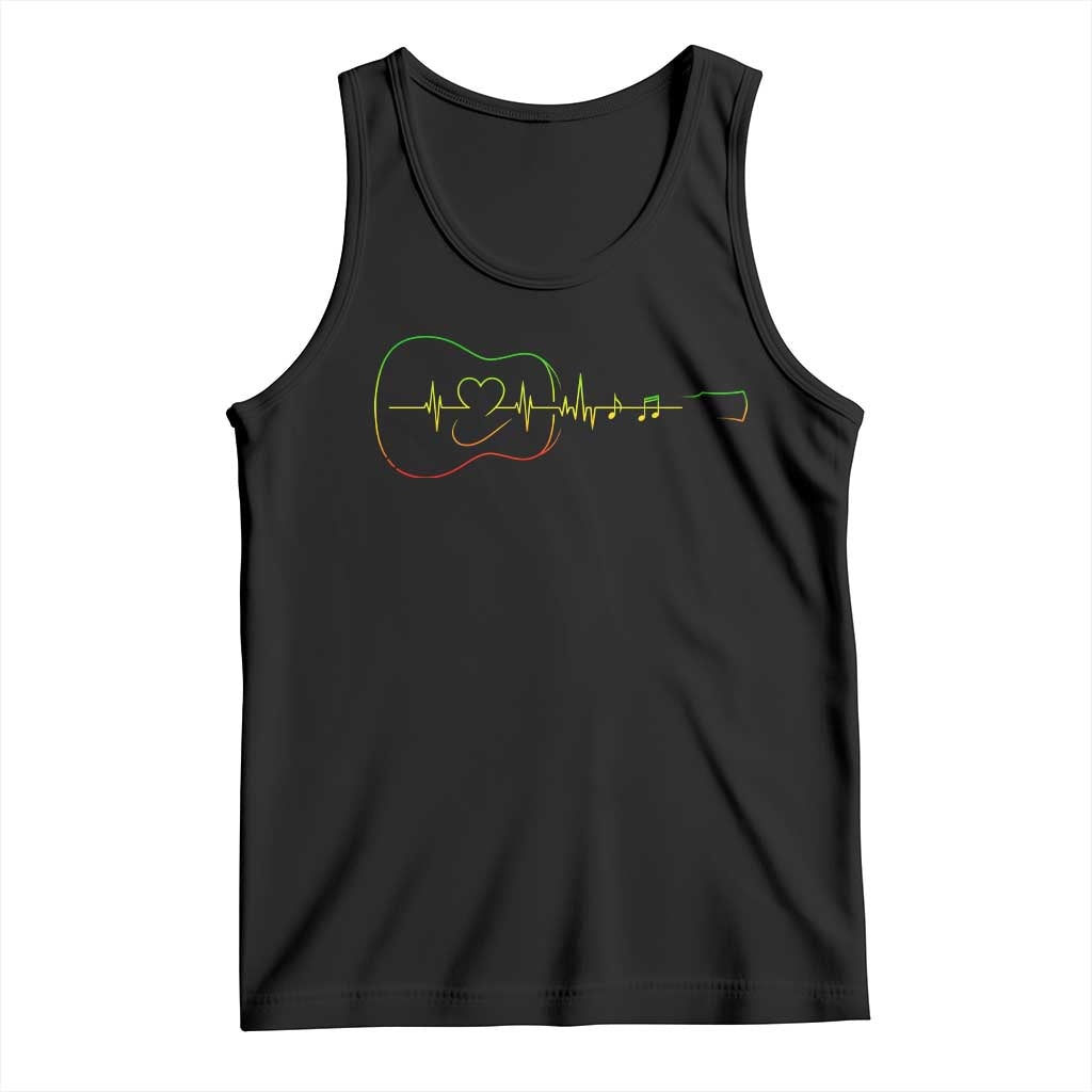 Guitar Rastafari Heartbeat Tank Top Jamaica ECG Pulse Rasta Reggae Music Vibes TS10 Black Print Your Wear