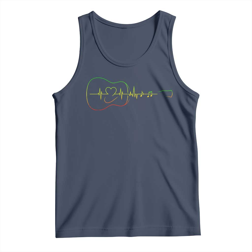 Guitar Rastafari Heartbeat Tank Top Jamaica ECG Pulse Rasta Reggae Music Vibes TS10 Navy Print Your Wear