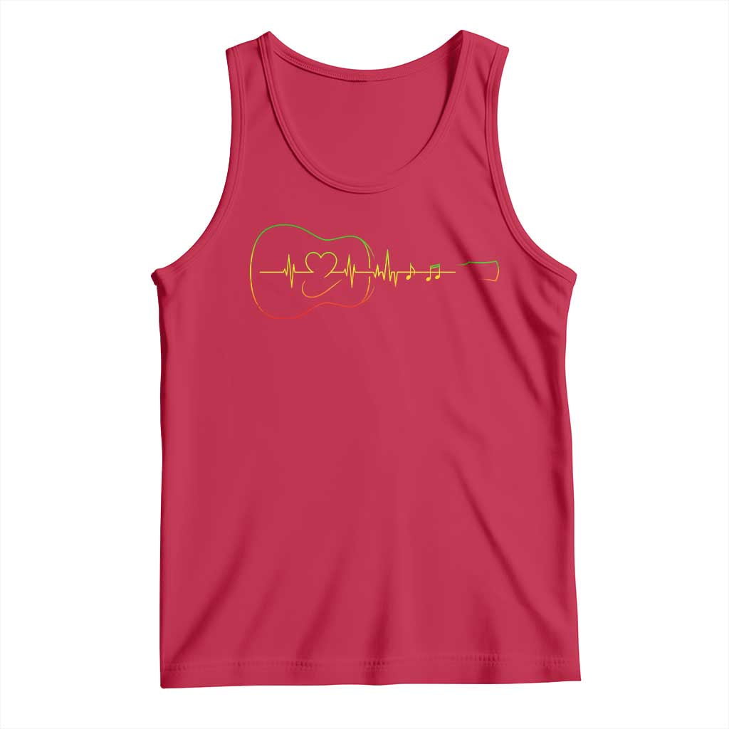 Guitar Rastafari Heartbeat Tank Top Jamaica ECG Pulse Rasta Reggae Music Vibes TS10 Red Print Your Wear