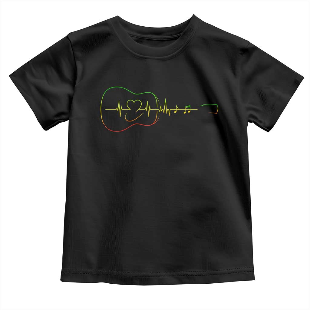 Guitar Rastafari Heartbeat Toddler T Shirt Jamaica ECG Pulse Rasta Reggae Music Vibes TS10 Black Print Your Wear