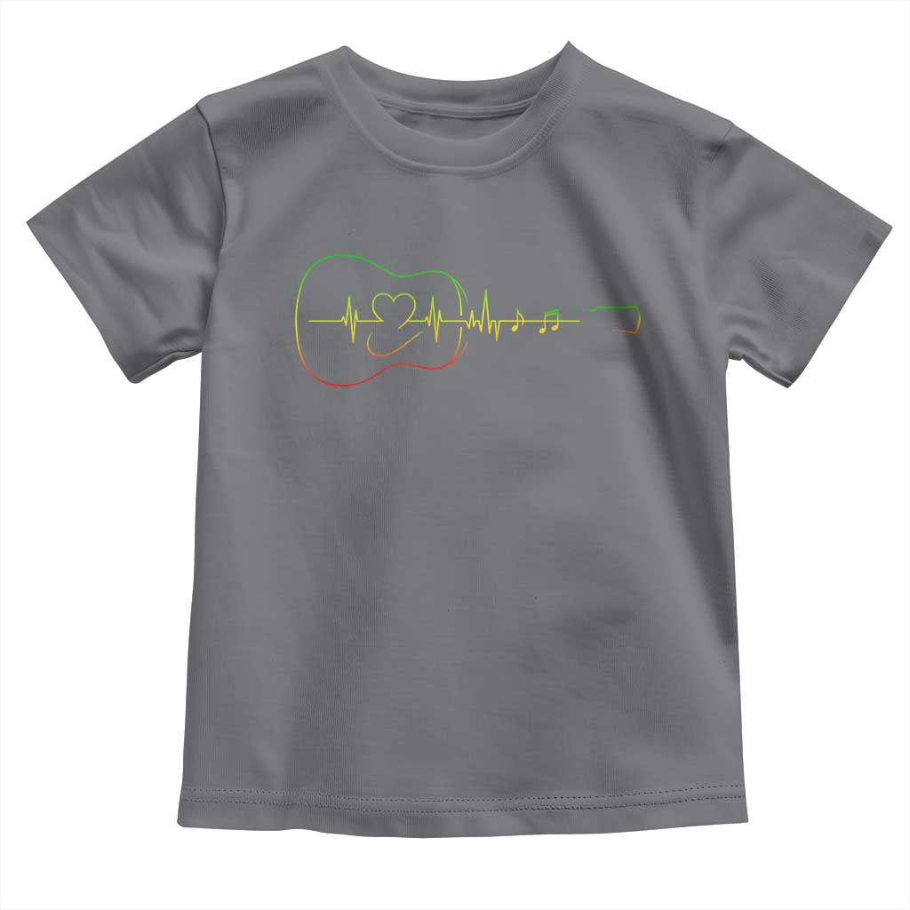 Guitar Rastafari Heartbeat Toddler T Shirt Jamaica ECG Pulse Rasta Reggae Music Vibes TS10 Charcoal Print Your Wear