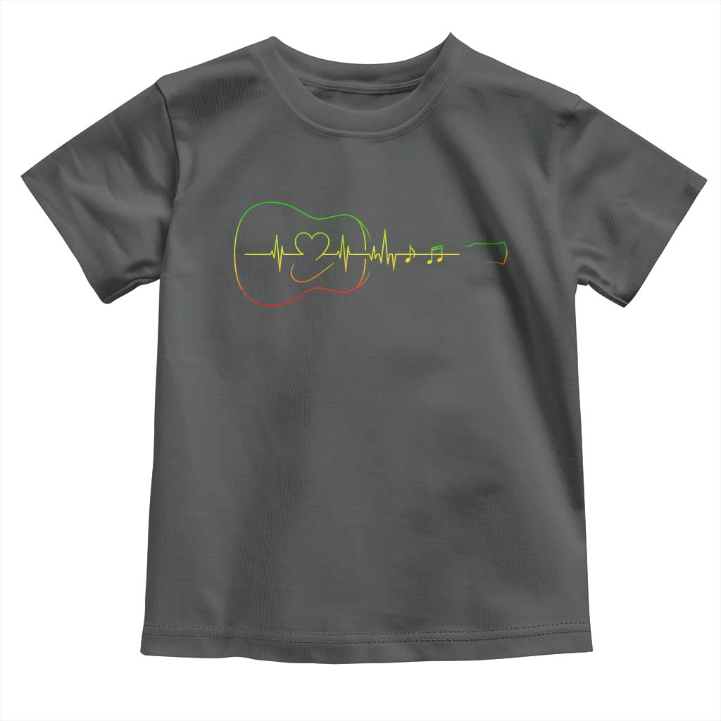 Guitar Rastafari Heartbeat Toddler T Shirt Jamaica ECG Pulse Rasta Reggae Music Vibes TS10 Dark Heather Print Your Wear