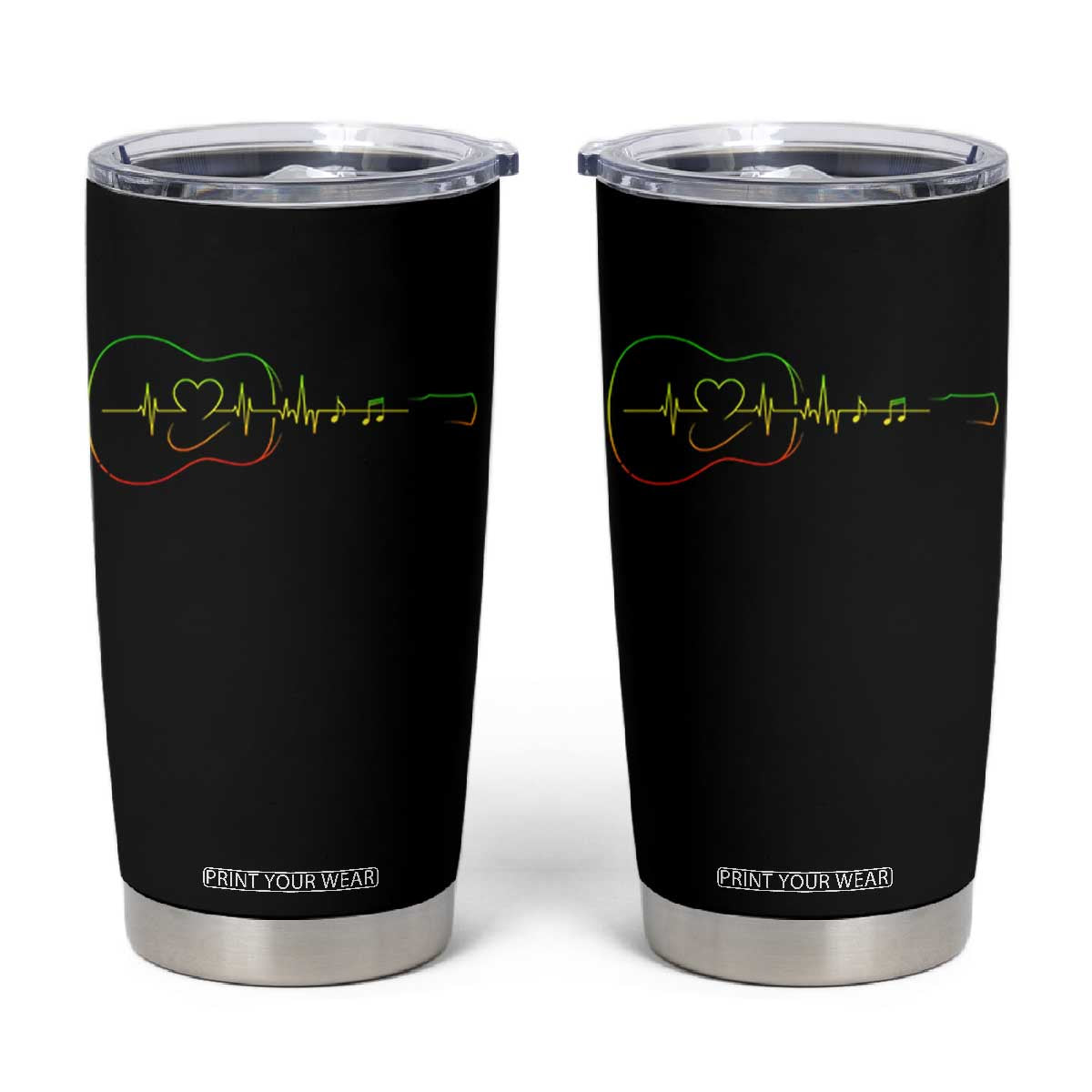 Guitar Rastafari Heartbeat Tumbler Cup Jamaica ECG Pulse Rasta Reggae Music Vibes TS10 Black Print Your Wear