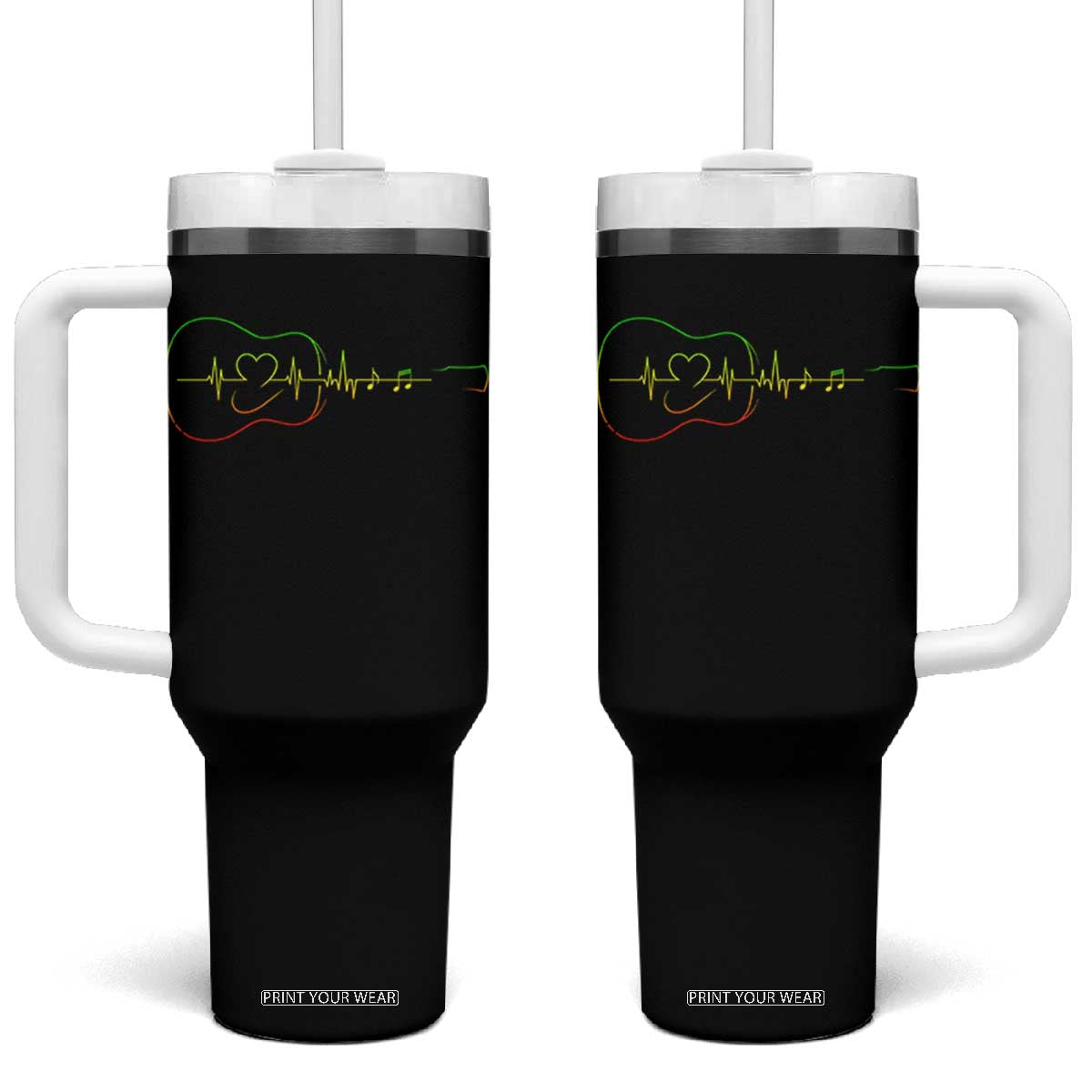 Guitar Rastafari Heartbeat Tumbler With Handle Jamaica ECG Pulse Rasta Reggae Music Vibes TS10 One Size: 40 oz Black Print Your Wear