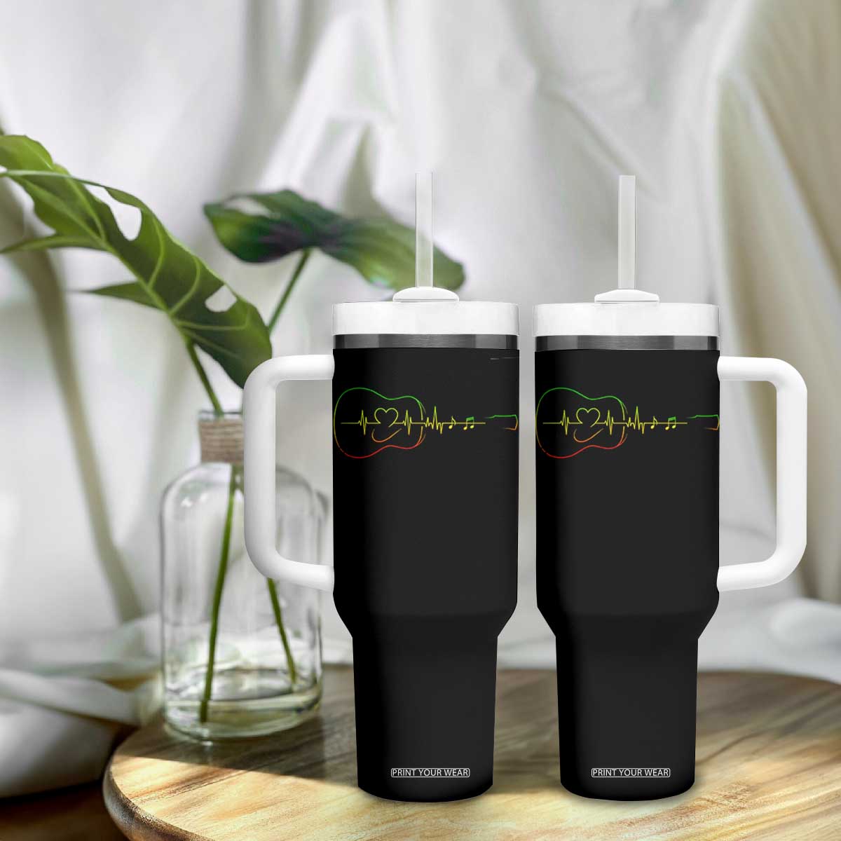 Guitar Rastafari Heartbeat Tumbler With Handle Jamaica ECG Pulse Rasta Reggae Music Vibes TS10 Print Your Wear