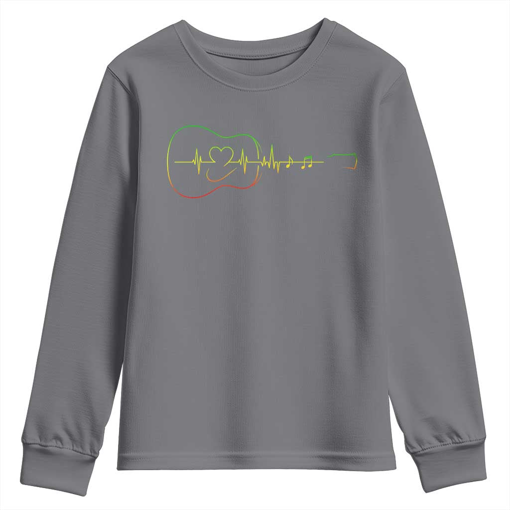 Guitar Rastafari Heartbeat Youth Sweatshirt Jamaica ECG Pulse Rasta Reggae Music Vibes TS10 Charcoal Print Your Wear