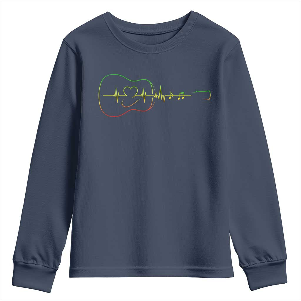 Guitar Rastafari Heartbeat Youth Sweatshirt Jamaica ECG Pulse Rasta Reggae Music Vibes TS10 Navy Print Your Wear