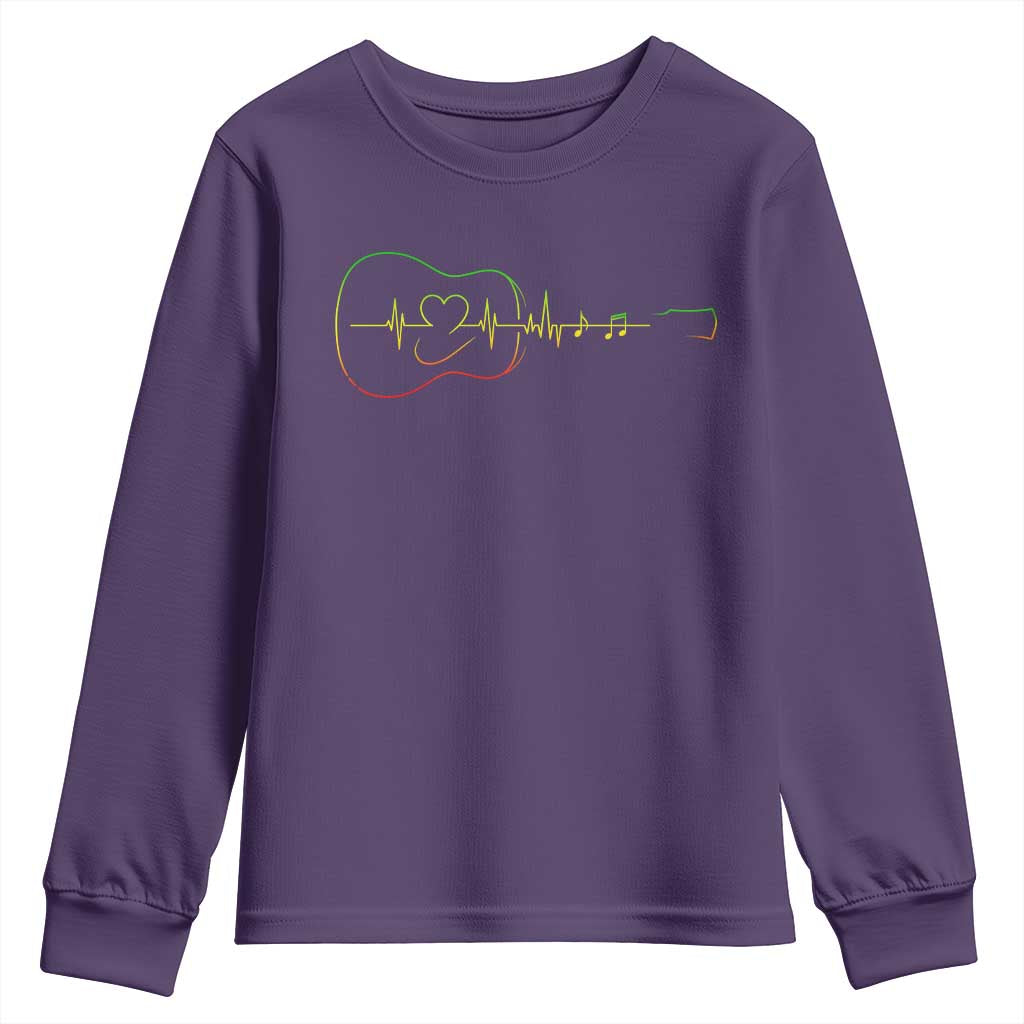 Guitar Rastafari Heartbeat Youth Sweatshirt Jamaica ECG Pulse Rasta Reggae Music Vibes TS10 Purple Print Your Wear