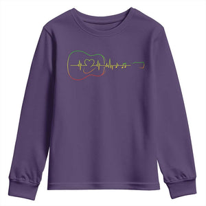 Guitar Rastafari Heartbeat Youth Sweatshirt Jamaica ECG Pulse Rasta Reggae Music Vibes TS10 Purple Print Your Wear