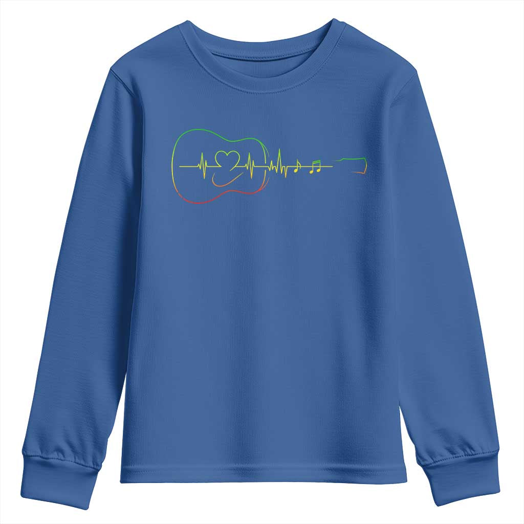 Guitar Rastafari Heartbeat Youth Sweatshirt Jamaica ECG Pulse Rasta Reggae Music Vibes TS10 Royal Blue Print Your Wear