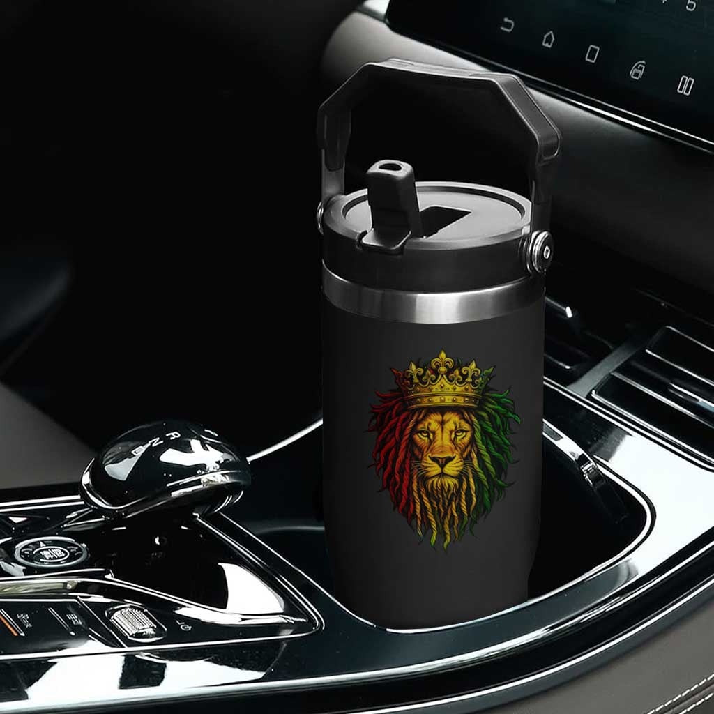 Rasta Reggae Lion Flip Straw Tumbler Jamaican Pride Lion of Judah Gift for Rastafari TS10 Print Your Wear
