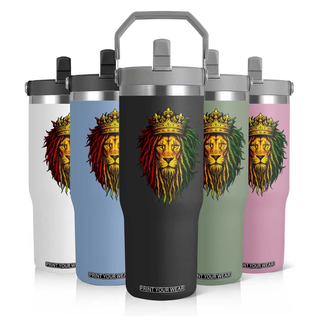 Rasta Reggae Lion Flip Straw Tumbler Jamaican Pride Lion of Judah Gift for Rastafari TS10 Print Your Wear