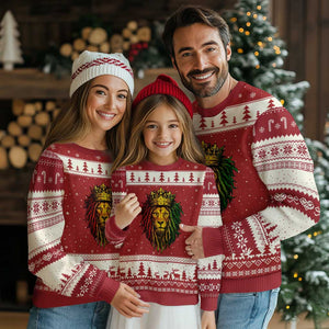 Rasta Reggae Lion Ugly Christmas Sweater Jamaican Pride Lion of Judah Gift for Rastafari TS10 Red Beige Print Your Wear
