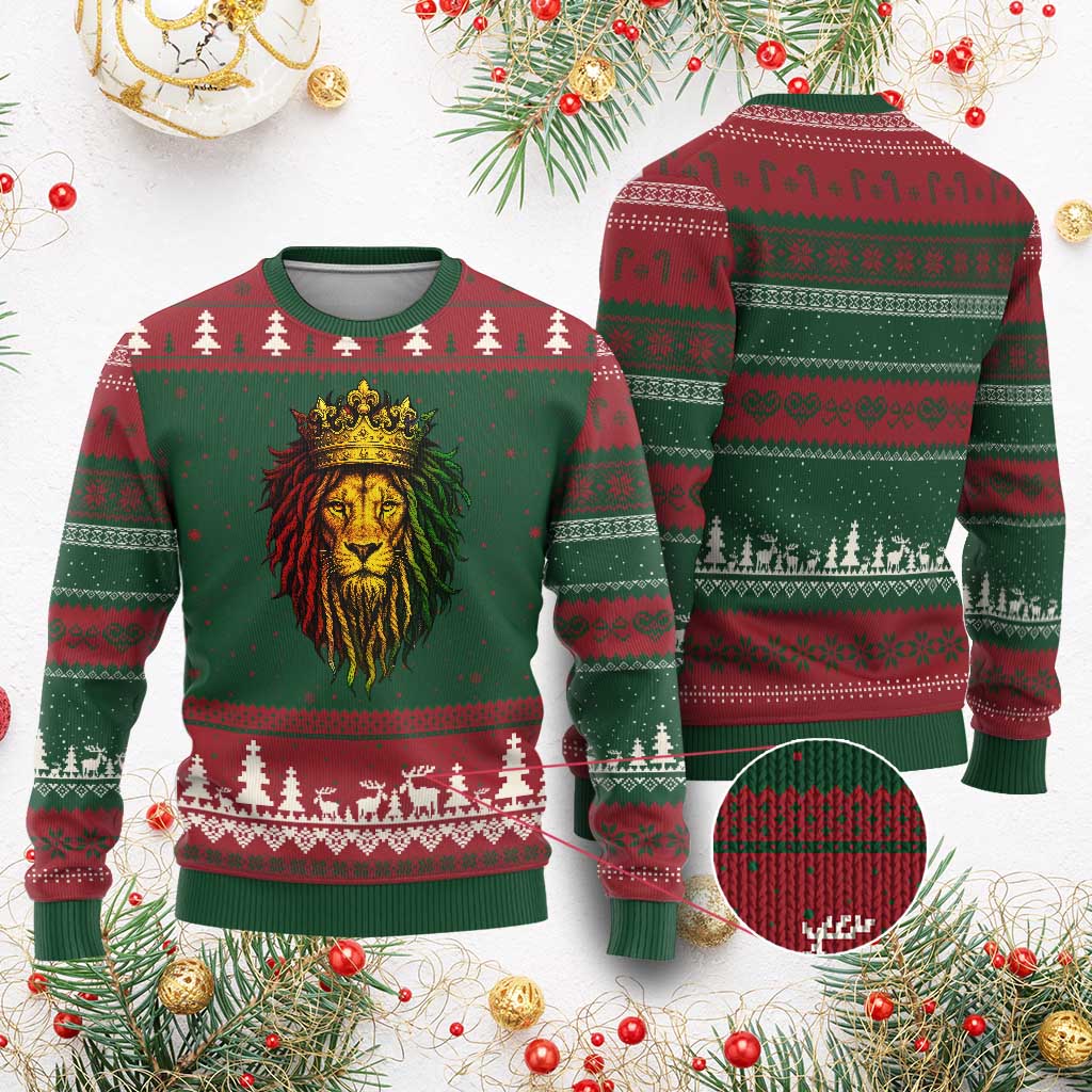 Rasta Reggae Lion Ugly Christmas Sweater Jamaican Pride Lion of Judah Gift for Rastafari TS10 Red Green Print Your Wear