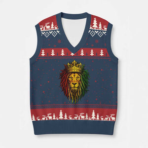 Rasta Reggae Lion V-Neck Knit Sweater Vest Jamaican Pride Lion of Judah Gift for Rastafari TS10 Navy Red Print Your Wear