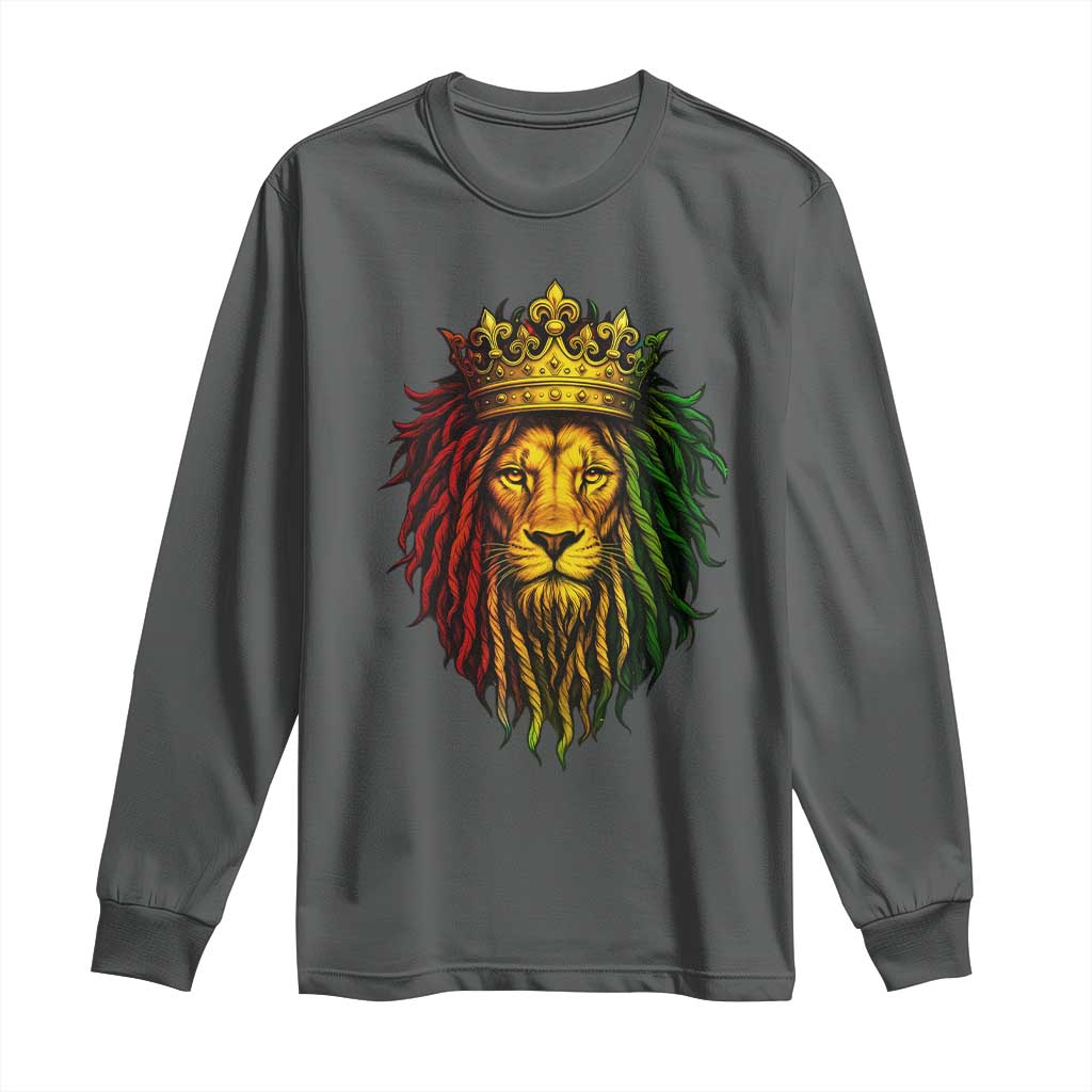 Rasta Reggae Lion Long Sleeve Shirt Jamaican Pride Lion of Judah Gift for Rastafari TS10 Dark Heather Print Your Wear
