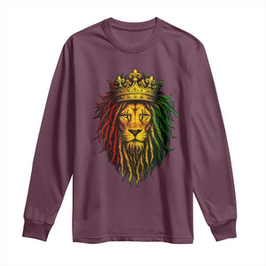 Rasta Reggae Lion Long Sleeve Shirt Jamaican Pride Lion of Judah Gift for Rastafari TS10 Maroon Print Your Wear