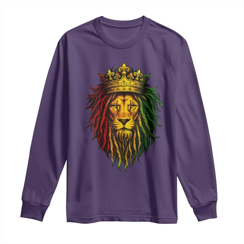 Rasta Reggae Lion Long Sleeve Shirt Jamaican Pride Lion of Judah Gift for Rastafari TS10 Purple Print Your Wear