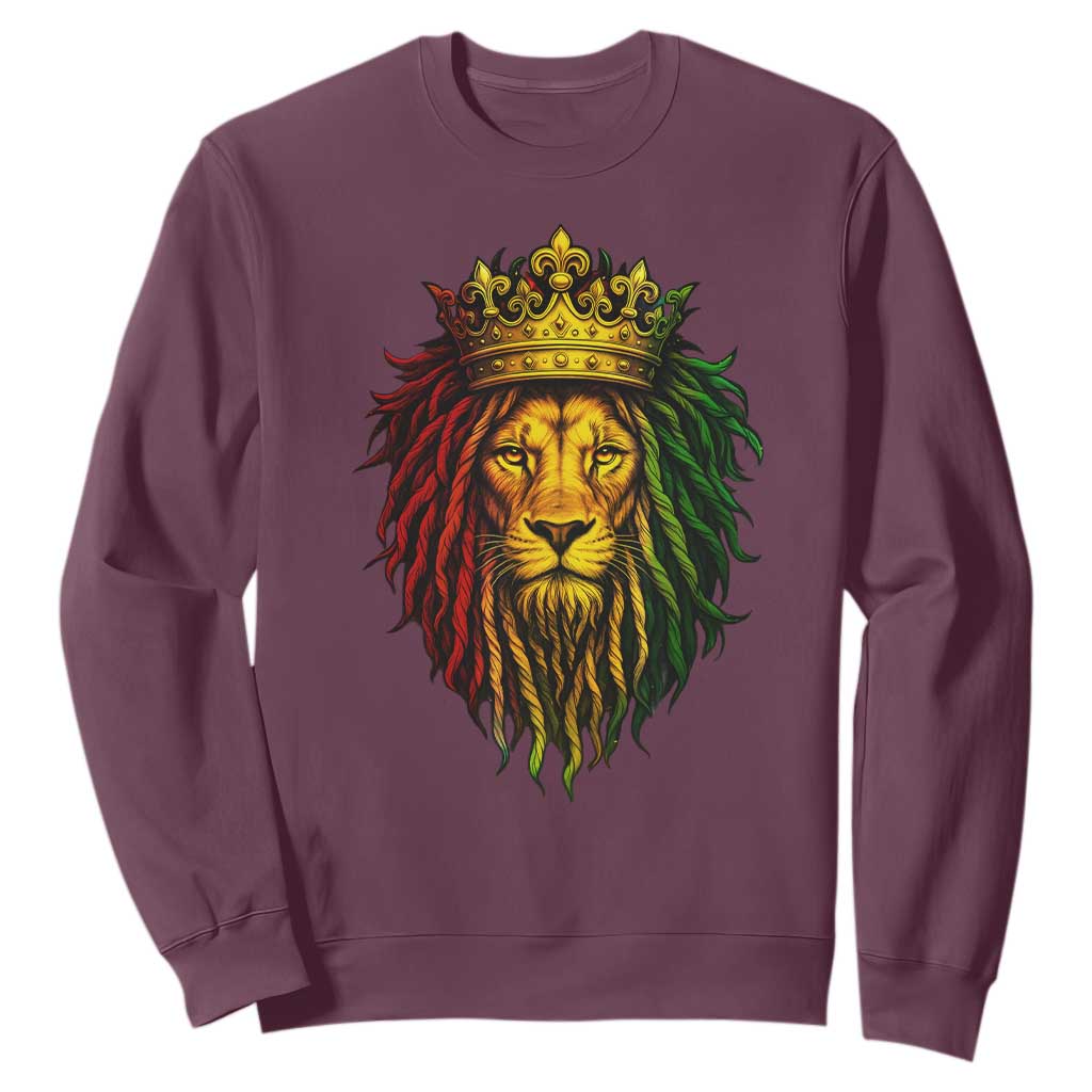 Rasta Reggae Lion Sweatshirt Jamaican Pride Lion of Judah Gift for Rastafari TS10 Maroon Print Your Wear