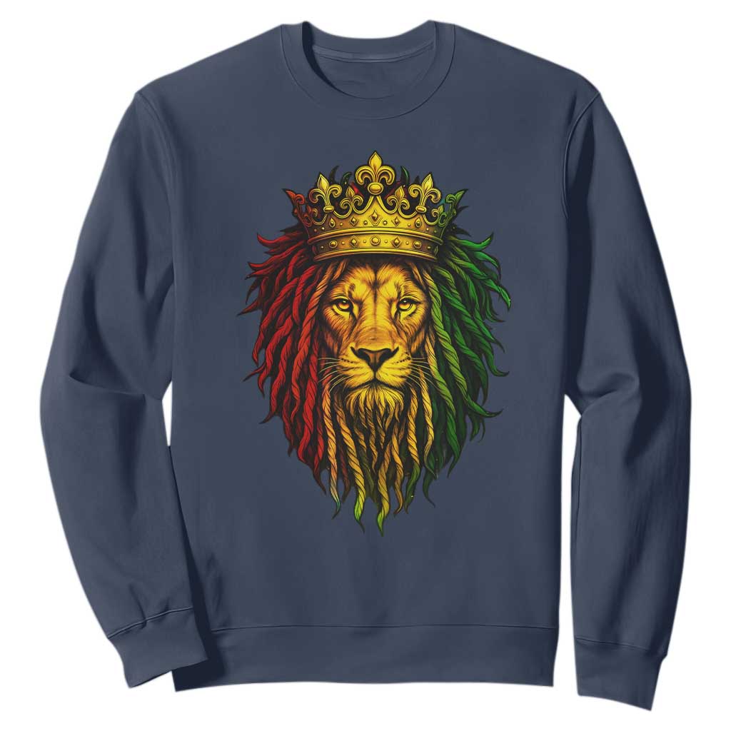 Rasta Reggae Lion Sweatshirt Jamaican Pride Lion of Judah Gift for Rastafari TS10 Navy Print Your Wear