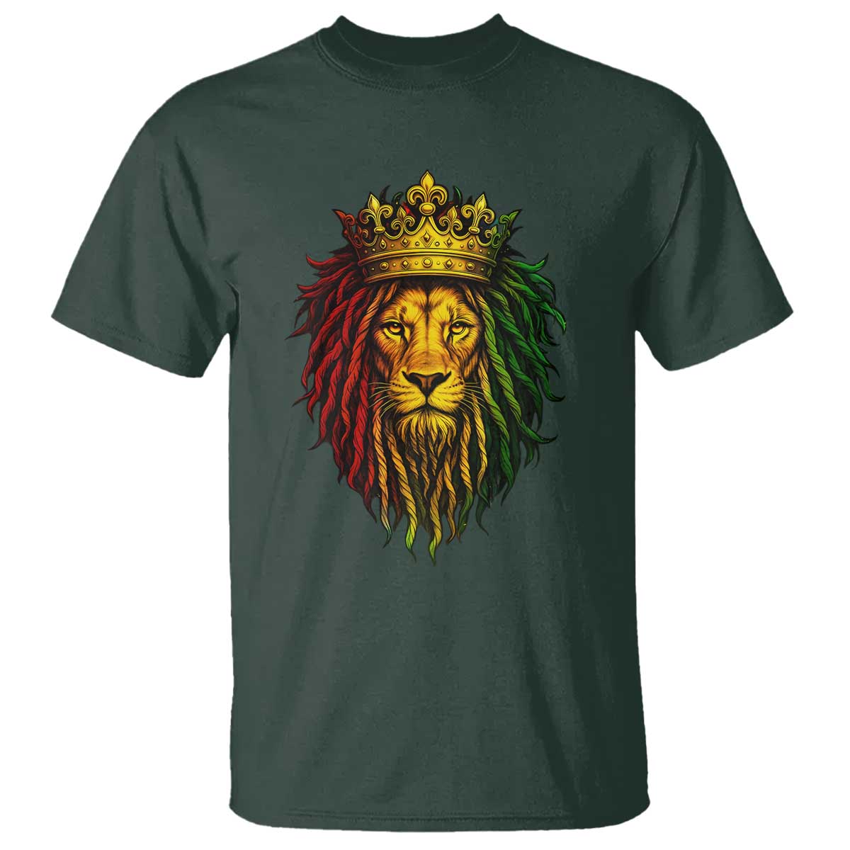 Rasta Reggae Lion T Shirt Jamaican Pride Lion of Judah Gift for Rastafari TS10 Dark Forest Green Print Your Wear