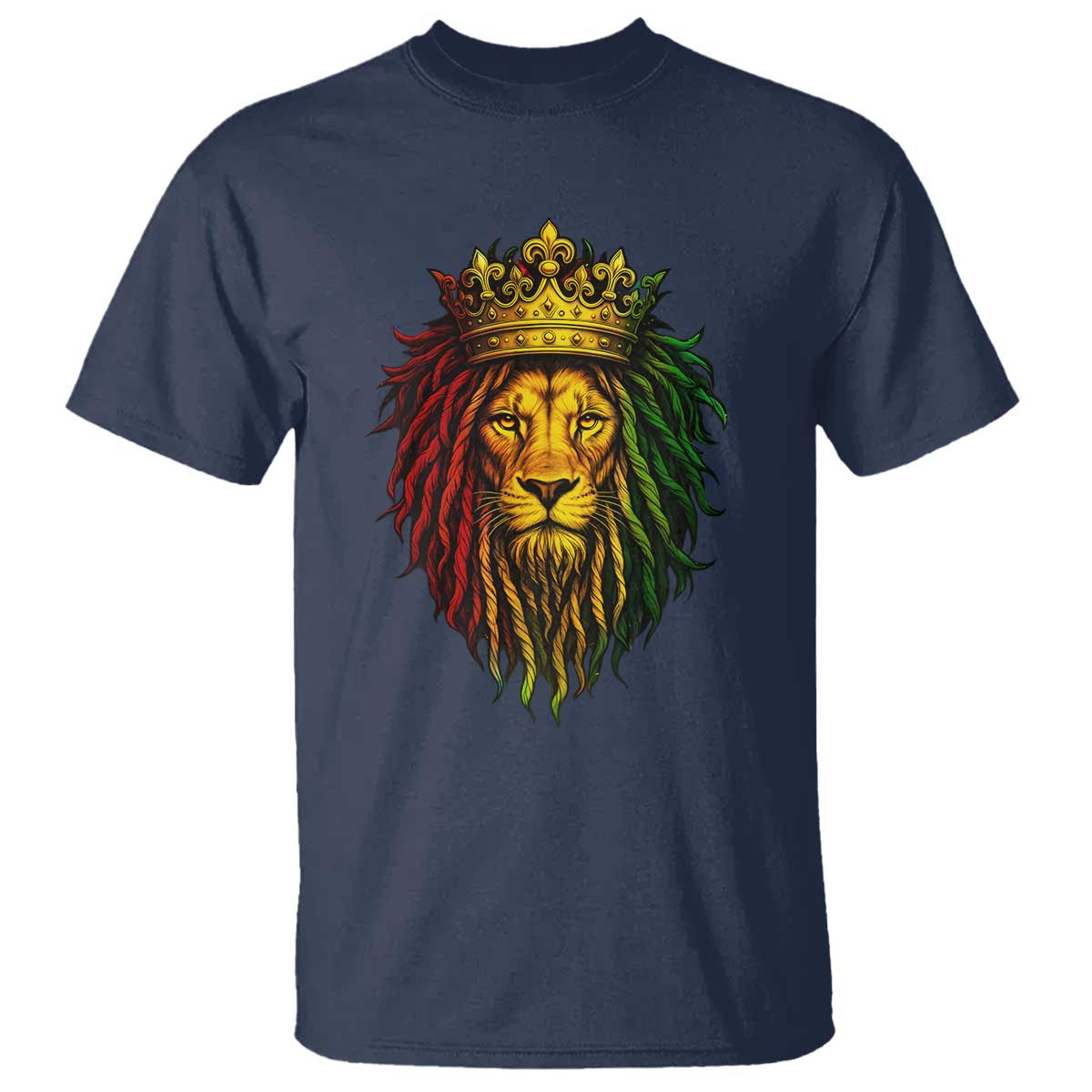 Rasta Reggae Lion T Shirt Jamaican Pride Lion of Judah Gift for Rastafari TS10 Navy Print Your Wear