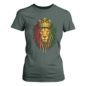 Rasta Reggae Lion T Shirt For Women Jamaican Pride Lion of Judah Gift for Rastafari TS10 Dark Forest Green Print Your Wear
