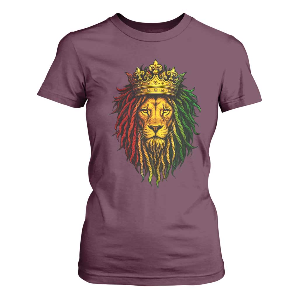 Rasta Reggae Lion T Shirt For Women Jamaican Pride Lion of Judah Gift for Rastafari TS10 Maroon Print Your Wear
