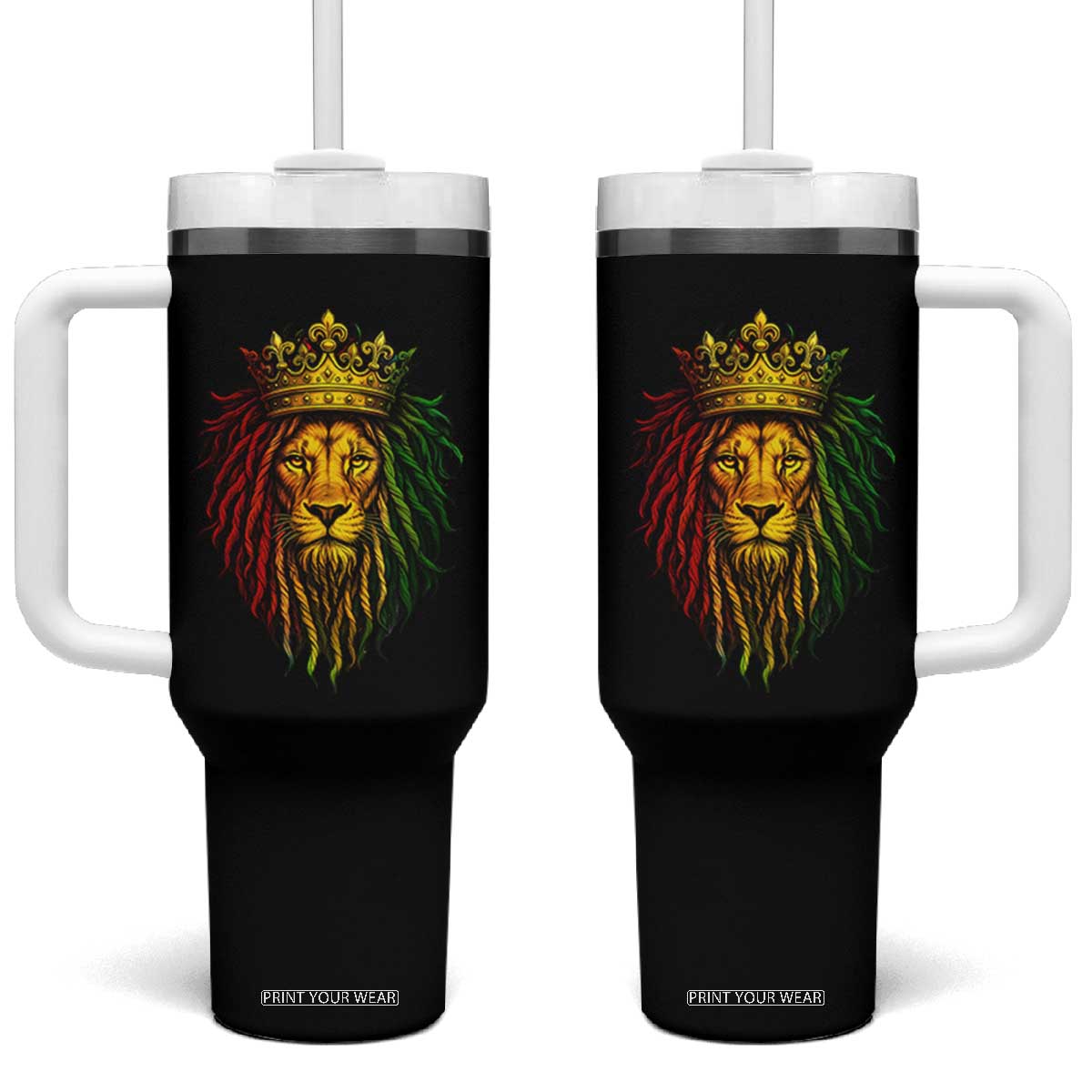 Rasta Reggae Lion Tumbler With Handle Jamaican Pride Lion of Judah Gift for Rastafari TS10 One Size: 40 oz Black Print Your Wear
